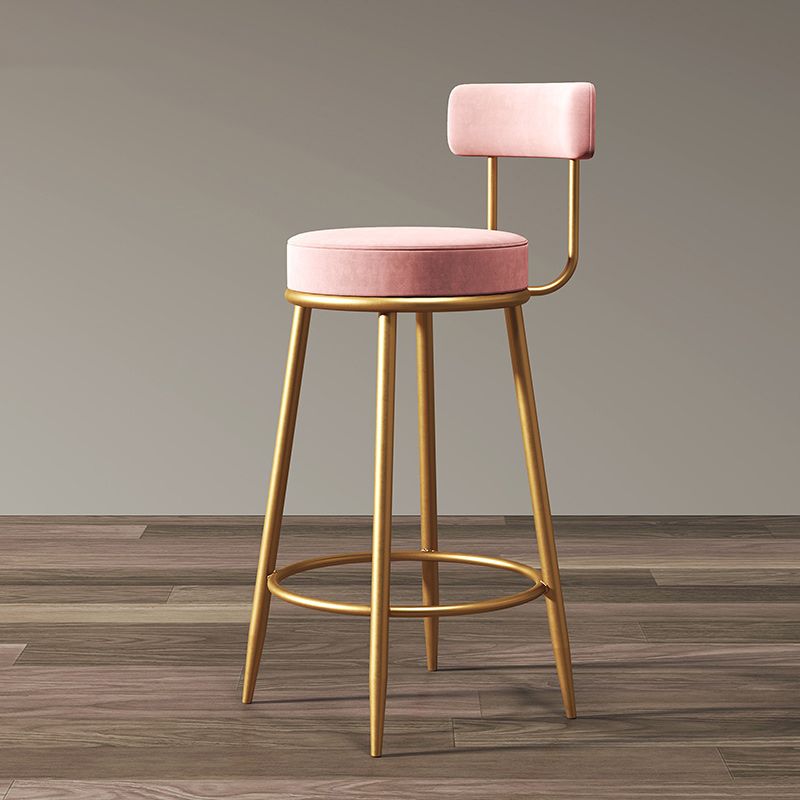 Glam Armless Backrest Counter Stool Iron Household Bar Stool with Velvet Cushion and Pedal