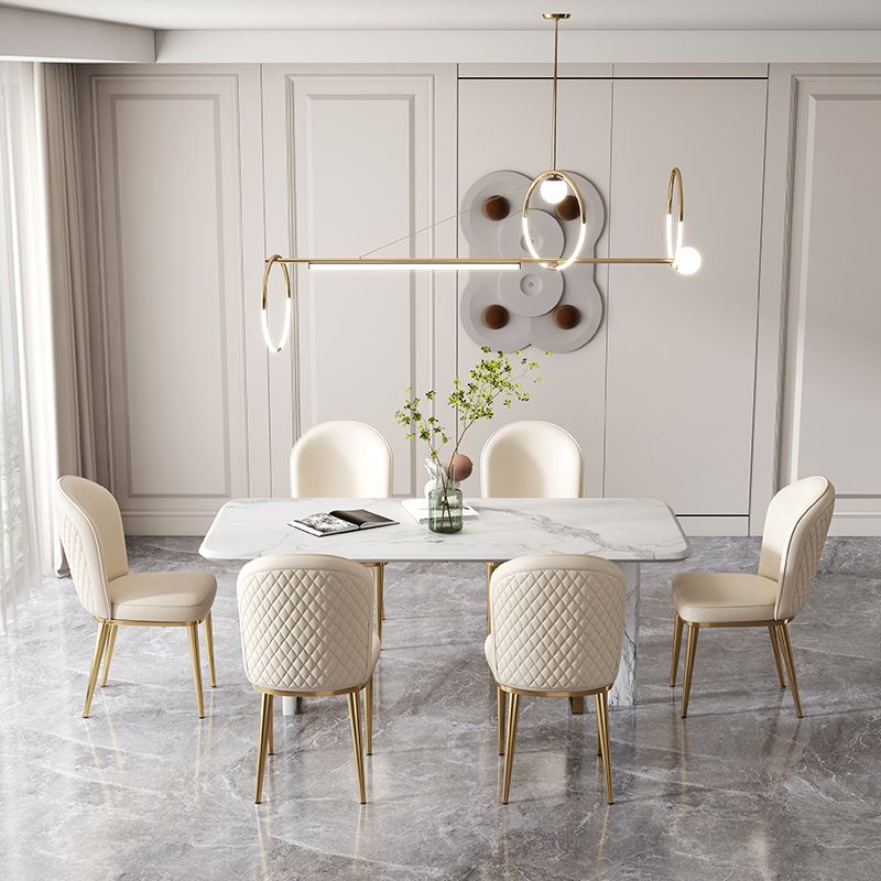 Glam Style Side Chair Leather Gold Frame Dining Chair for Home