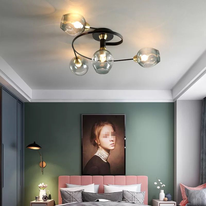 Glass Sputnik Ceiling Light in Modern Creative Style Wrought Iron Flush Mount for Bedroom