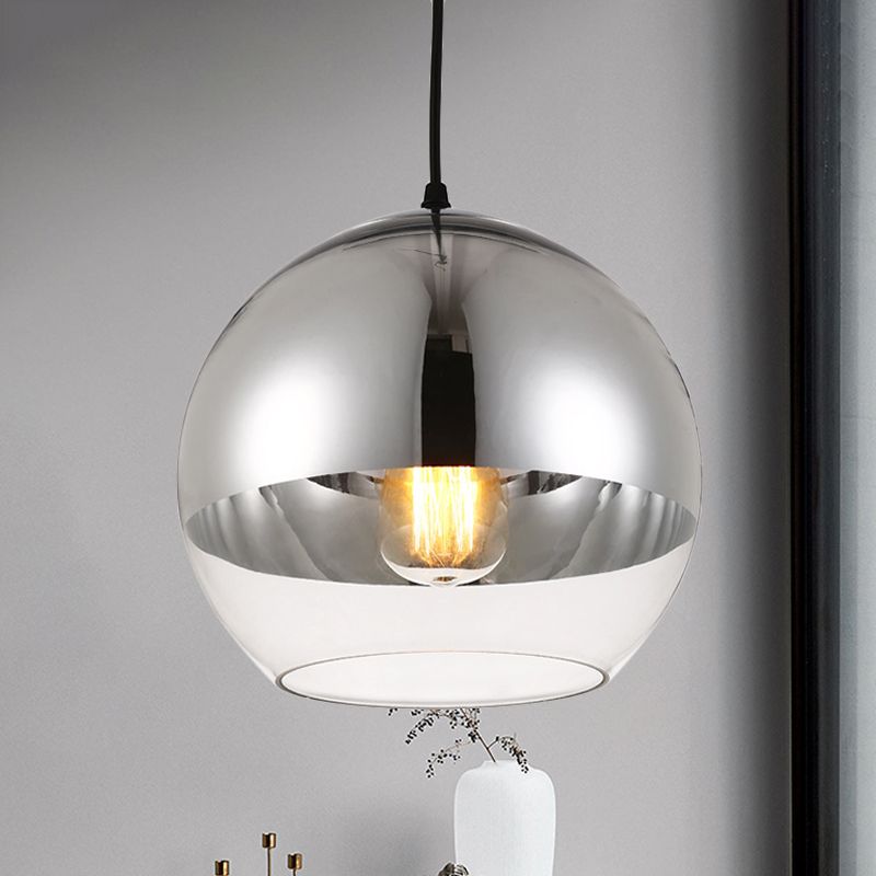 Silver Sphere Pendant Lamp Minimalist 1 Bulb 6"/8"/12" Wide Transparent Open Glass Hanging Light for Bedroom