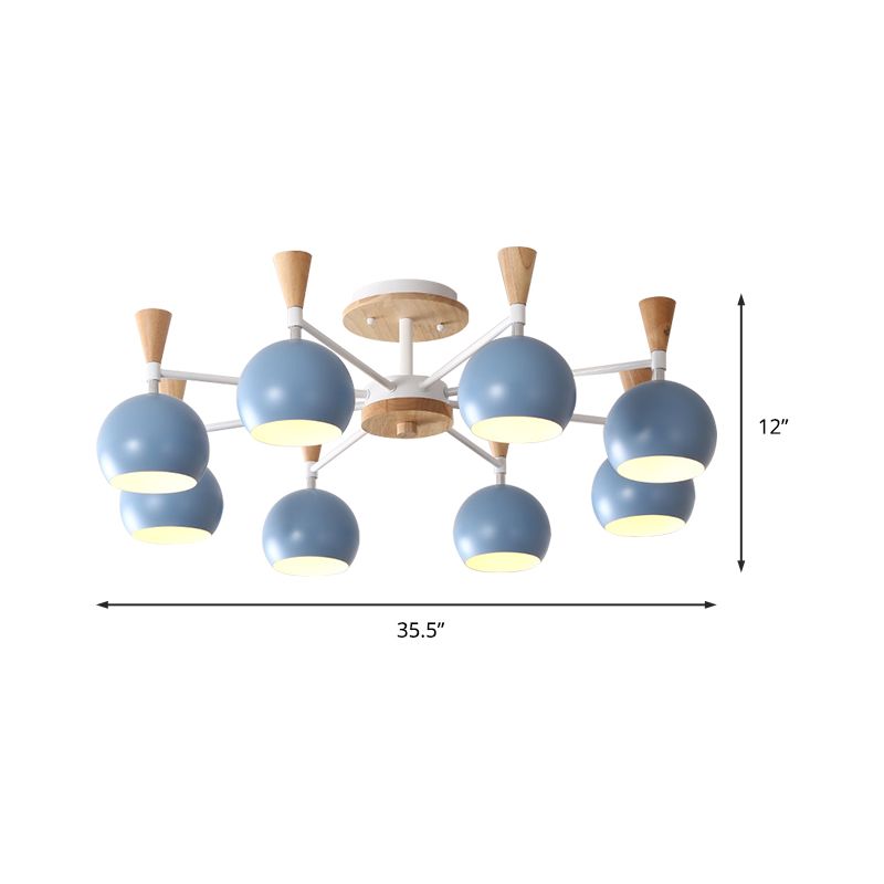 Macaron 3/6/8-Light Ceiling Lamp with Acrylic Shade Pink/Yellow/Blue Dome Semi Flush Pendant