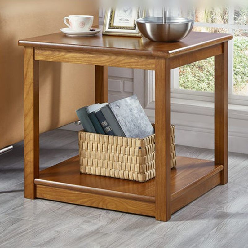 21.65"/23.62" Tall Wood End Table Walnut Square Side Table with Shelf