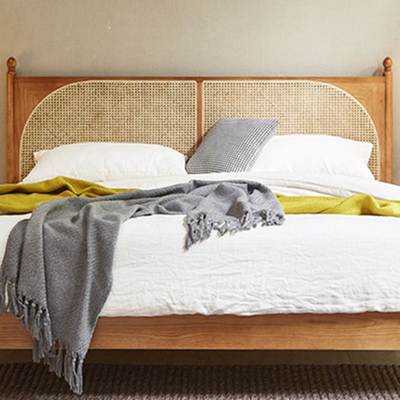 Tropical Standard Bed Solid Wood Solid Color Panel Bed with Headboard