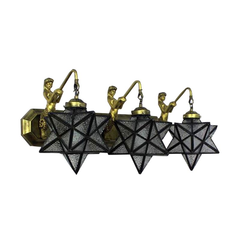 3 Heads Sconce Lighting Tiffany Star Clear Dimple Glass Wall Mounted Light with Mermaid Backplate