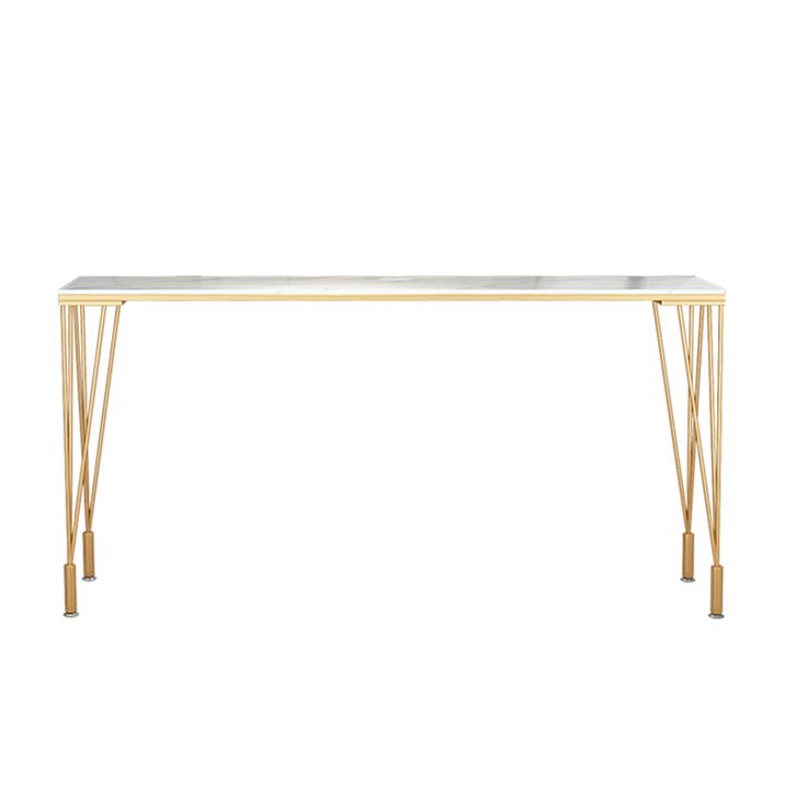 Indoor Rectangle Cocktail Bar Table White Marble and Metal Bistro Bar Table