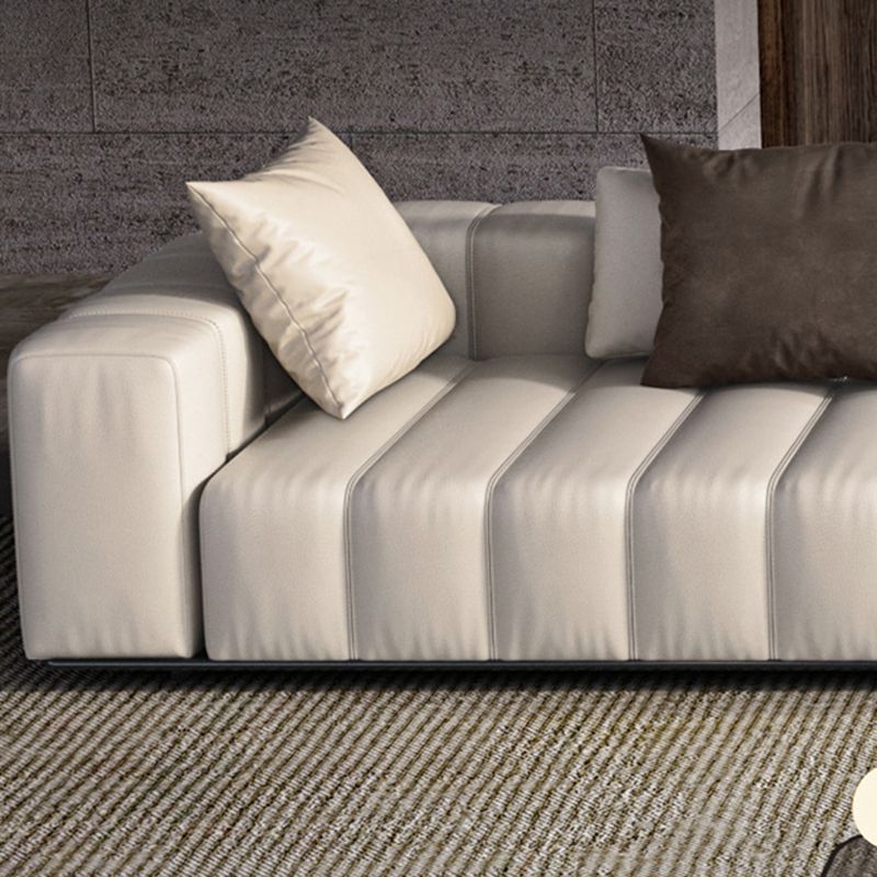 Mid Century Genuine Leather Sectional Sofa 24" H Square Arm Sofa with Storage