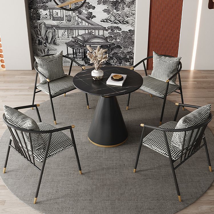 Metal Modern Round Indoor Table Sintered Stone Top Table with Black Pedestal Base