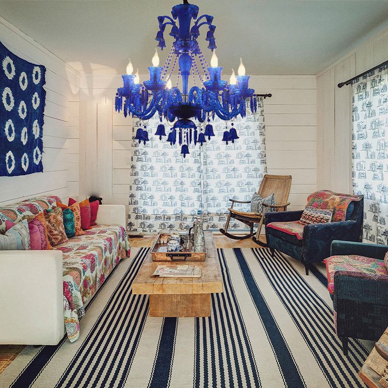 Blaue Candelabra Kronleuchter Licht Modernismus 8 Köpfe Kristall Anhänger Beleuchtung für Wohnzimmer