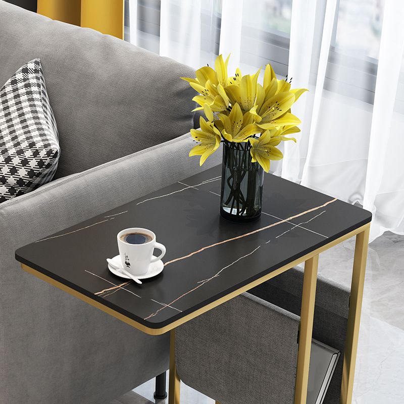 24.4" Tall Ironcraft C Side Table Rectangular Faux Marble Top End Table with Storage