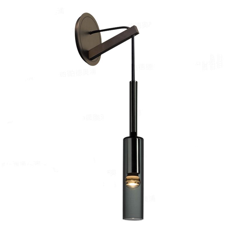 Half Cylinder Shade Crystal Wall Sconce Modern 1 Light Wall Mount Light Fixture in Black