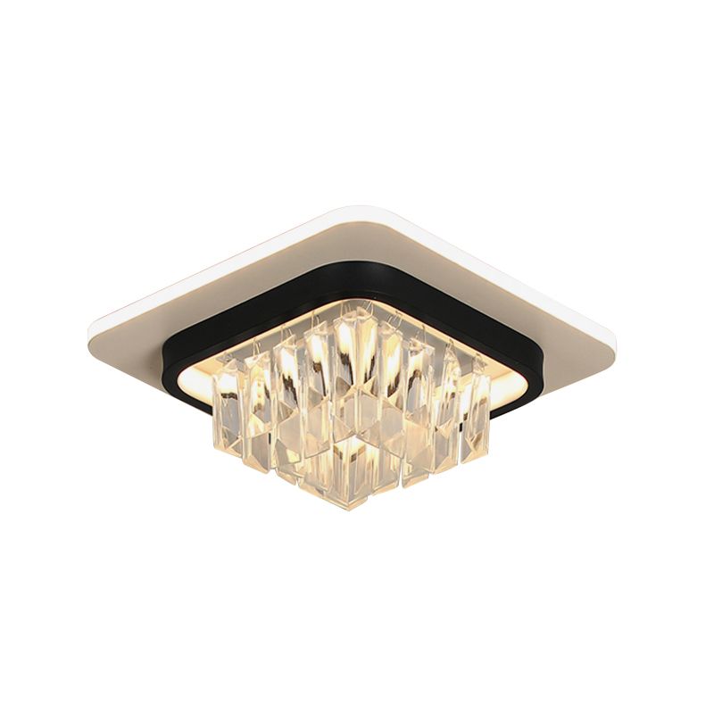 Modern Round/Square Ceiling Light Crystal Rectangle LED Corridor Flush Mount Lamp Fixture in Black