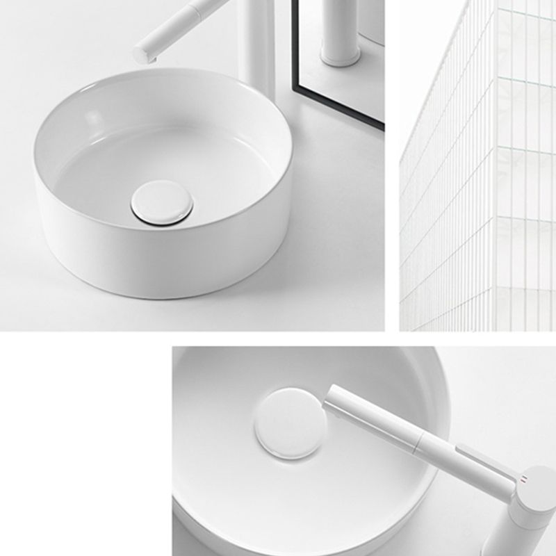 Modern Vessel Bathroom Sink Round Porcelain with Pop-Up Drain Basin Sink