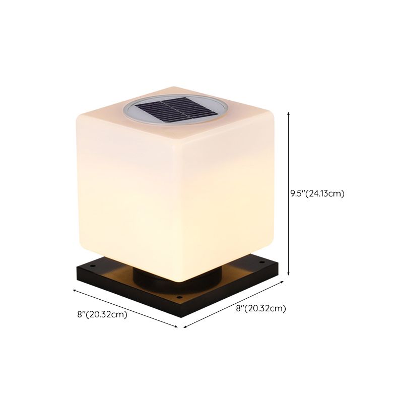 1-Light LED Pillar Lamp Square Solar Lighting Fixture with Acrylic Shade for Garden