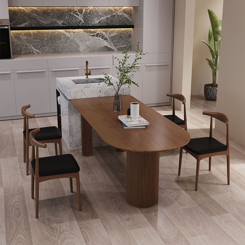 Contemporary Wood Top Oval Dinette Table Wood Pedestal Dining Table