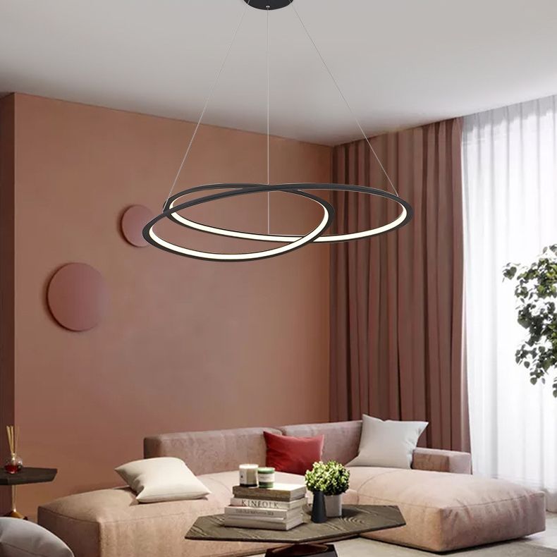 Living Room LED Chandelier Pendant Light Modern Black Chandelier Lighting with Spiral Metal Shade