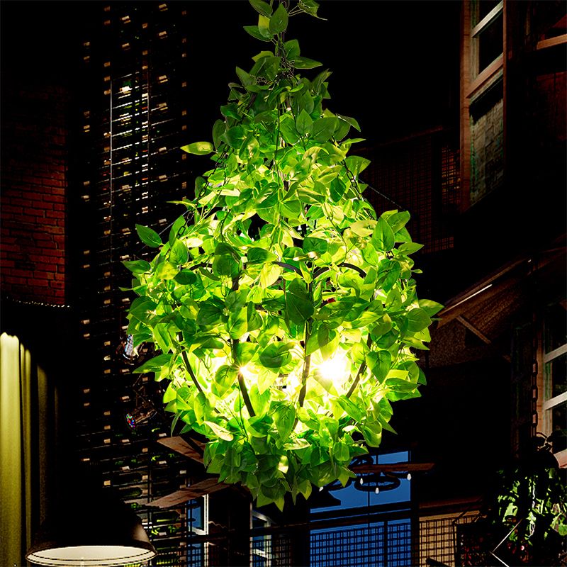 Iron Green Plant Chandelier Lighting Basket Shaped 3 Heads Industrial Pendant Light for Restaurant