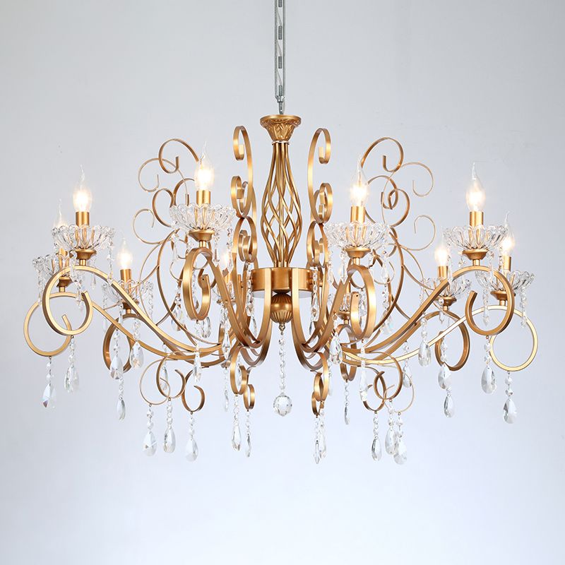 Messing Finish Kerze Kronleuchter Retro Metal Wohnzimmer Anhängerlampe mit Wirbelarm