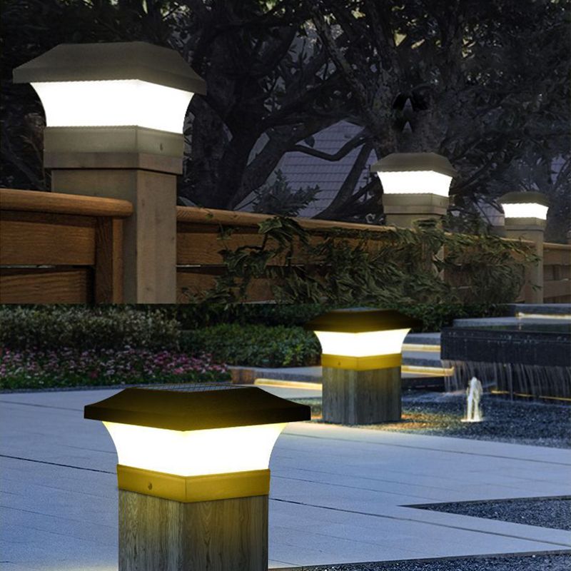 Black Contemporary Metal Pillar Lamp Square Shape Outdoor Waterproof Light