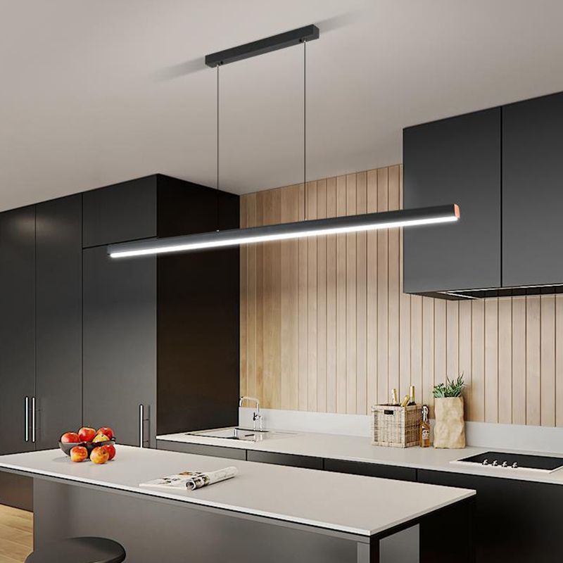 Strip Shape Island Lamp 1-Light LED Island Hanging Lamp with Acrylic Shade for Dining Room