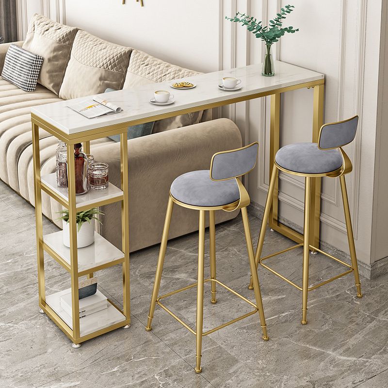 41.3-inch Faux Marble Top Table Modern Style Bistro Pub Table with Gold Base