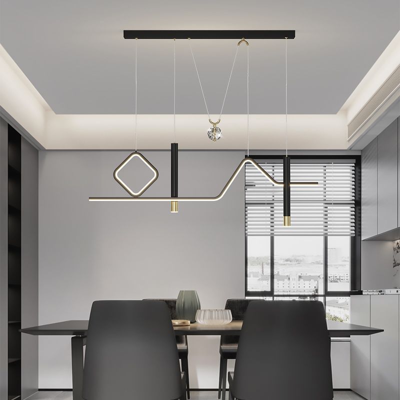 Linear Island Lighting Modern Metal 4 Light Island Light Fixtures in Black