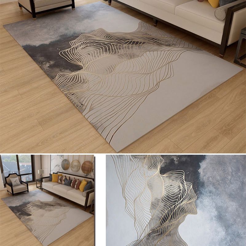Funky Ink Painting Area Rug Luxury Gold Lines Rug Polyester Anti-Slip Backing Carpet for Home Decor