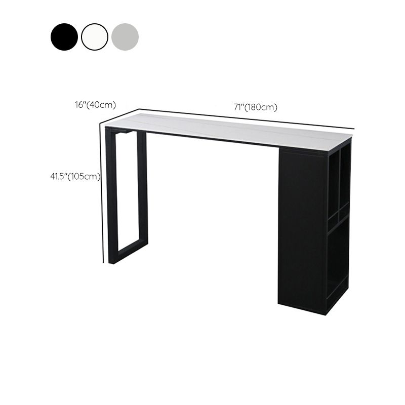Rectangle Sintered Stone Bar Table Metal Base Dining Table with Storage Shelves