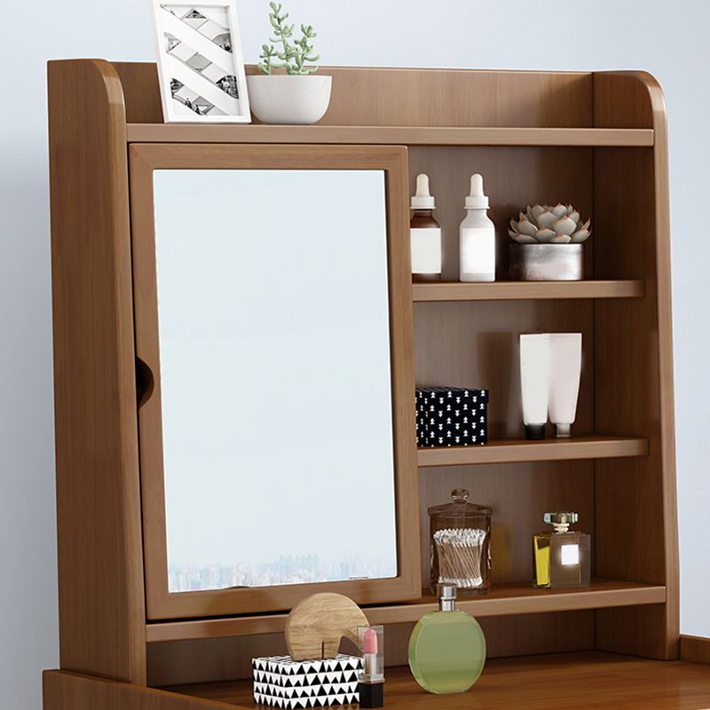 Solid Wood Vanity Table Set 3-Drawer Makeup Vanity Table with Mirror and Stool
