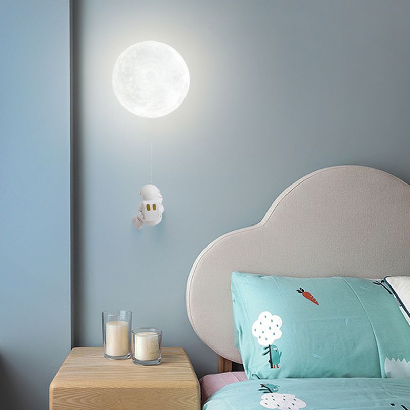Kids Style 1 - Light Wall Sconce in White Moon Shape Resin and Iron Wall Light