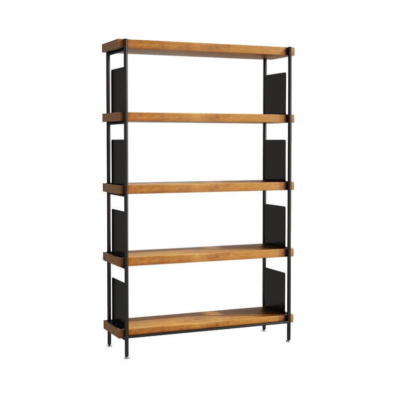 Contemporary Metal Open Back Bookshelf Solid Wood Bookcase for Office