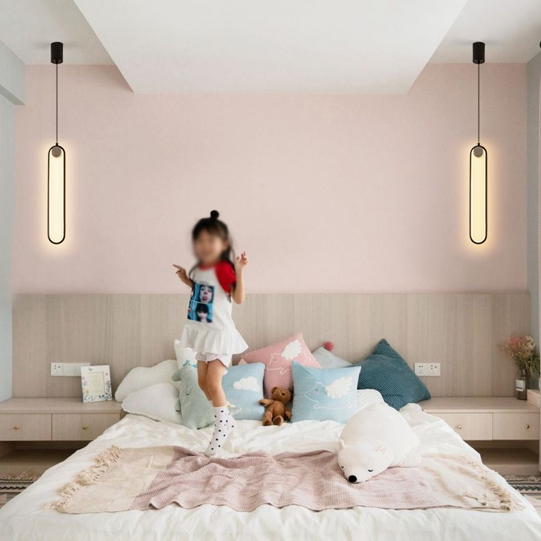 Contemporary One-Light Black Metal Oval Pendant Lighting for Dinning Room Cafe