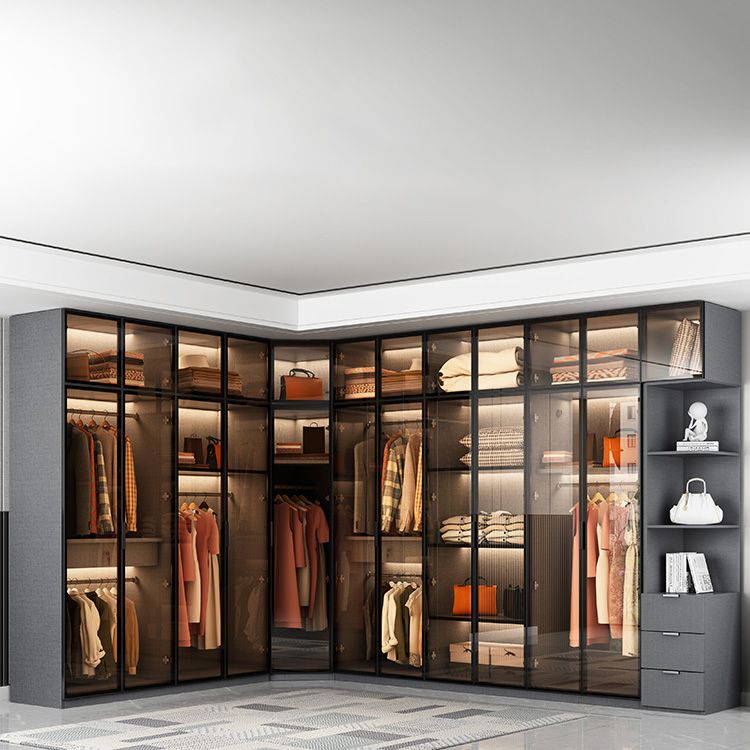 Modern Glass Wardrobe Cloth Rod Included Wardrobe Closet without Light