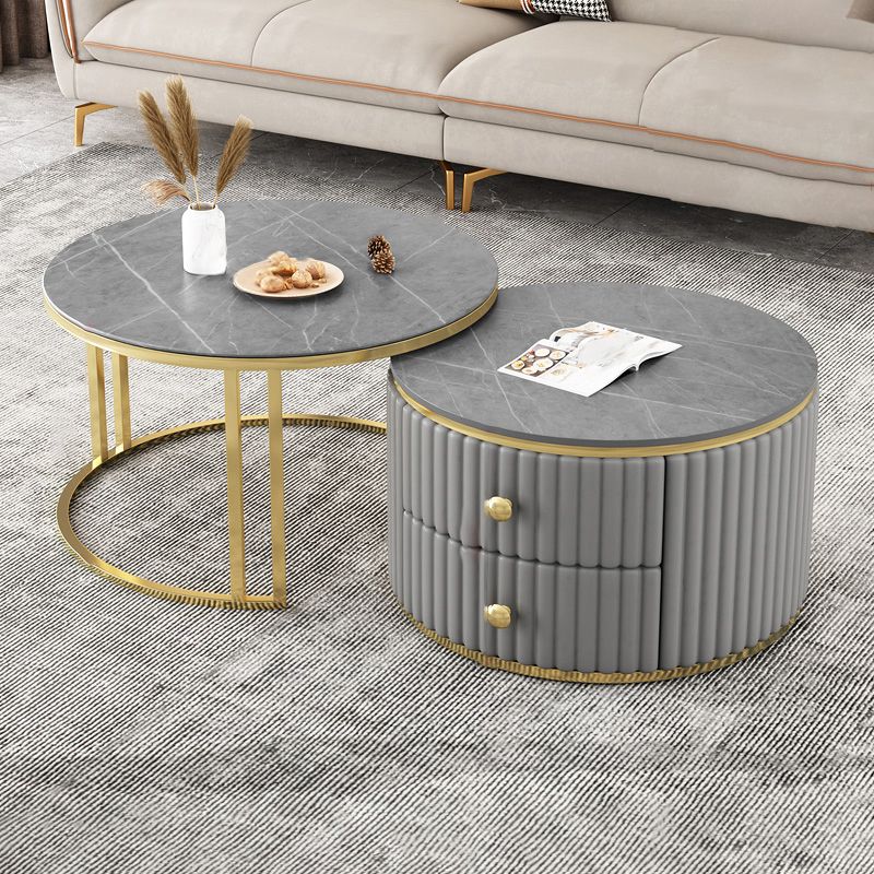 Slate and Metal Coffee Table Frame Nesting Coffee Table Set with Drawers
