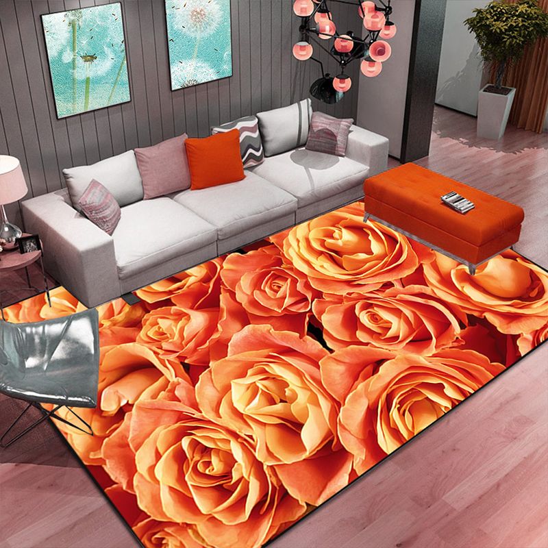 Multi Color Home Rug Contemporary Floral Rug Synthetics Stain Resistant Non-Slip Backing Washable Area Carpet