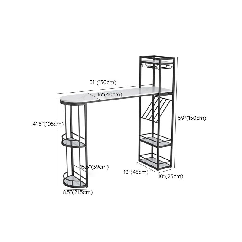 White Stone Bar Table with Storage Modern Specialty Pub Table for Dining Room