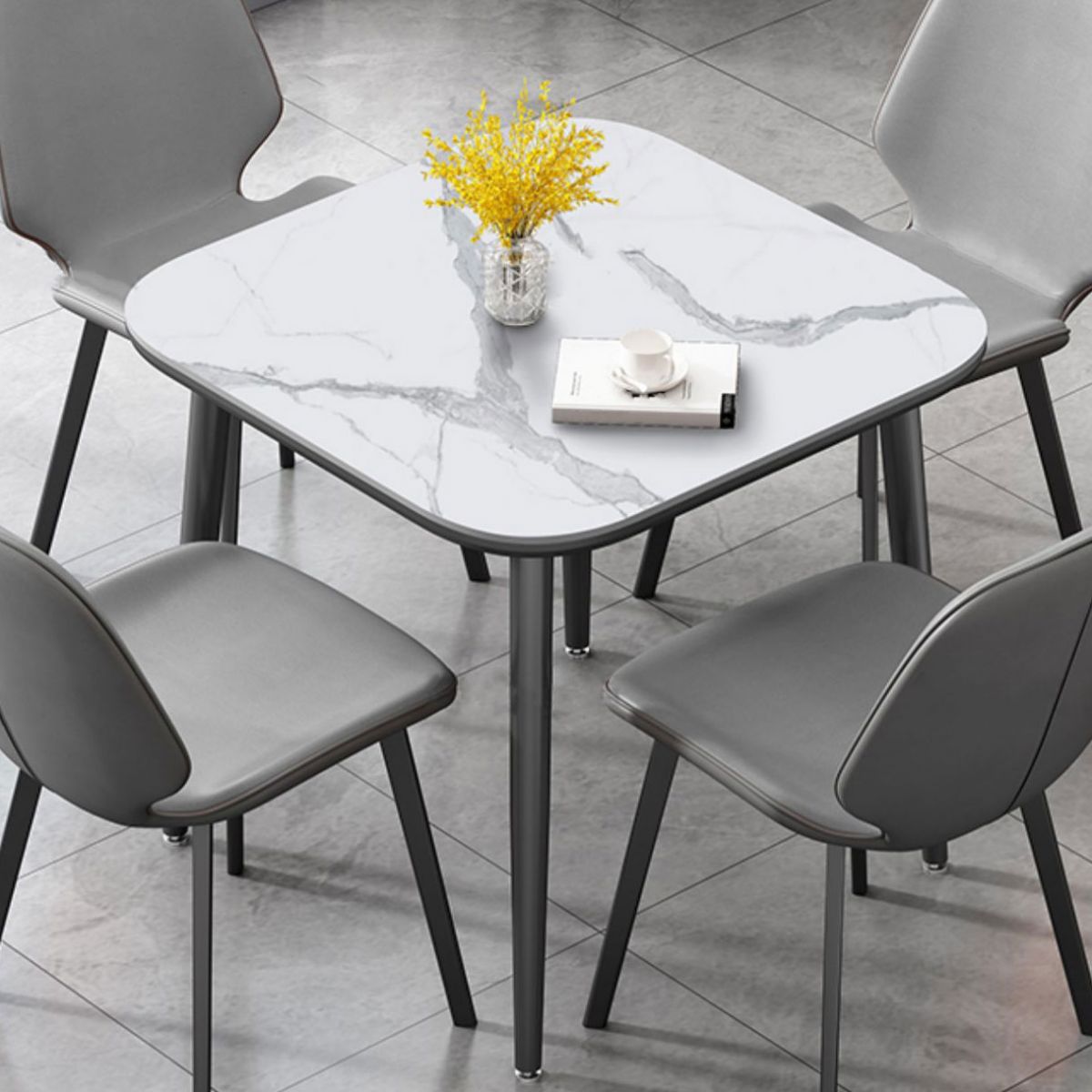 Mesa de comedor industrial de metal mesa de piedra sinterizada con 4 patas
