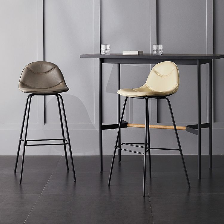 Taburetes industriales de cuero para mostrador de hierro, taburetes de bar con respaldo bajo y 4 patas para cocina