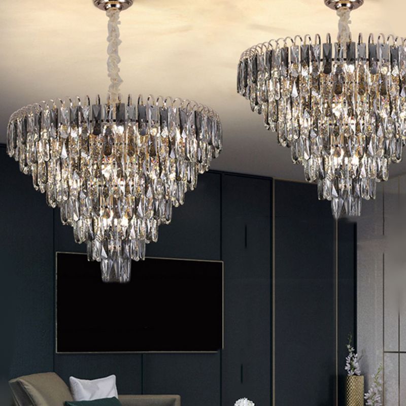 Moderne Stil Geometrieform Anhänger Kronleuchter Kristall Kronleuchter Lichter in Grau