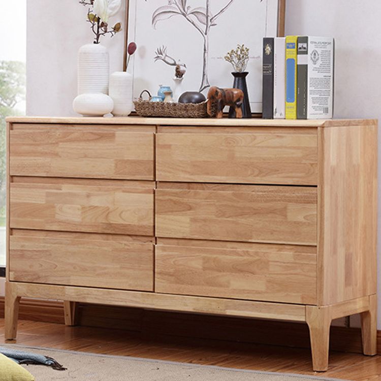 Modern Natural Rectangle Accent Chest with Drawers in Rubberwood