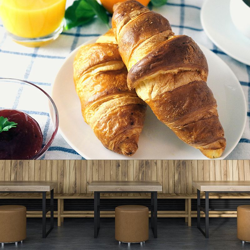 Contemporary Croissant Wall Mural Environment Friendly Wallpaper for Cake Shop