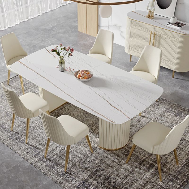 White Glam Dinette Set for Dining Room 1/4/5/7 Pieces Stone Top Dining Table Set