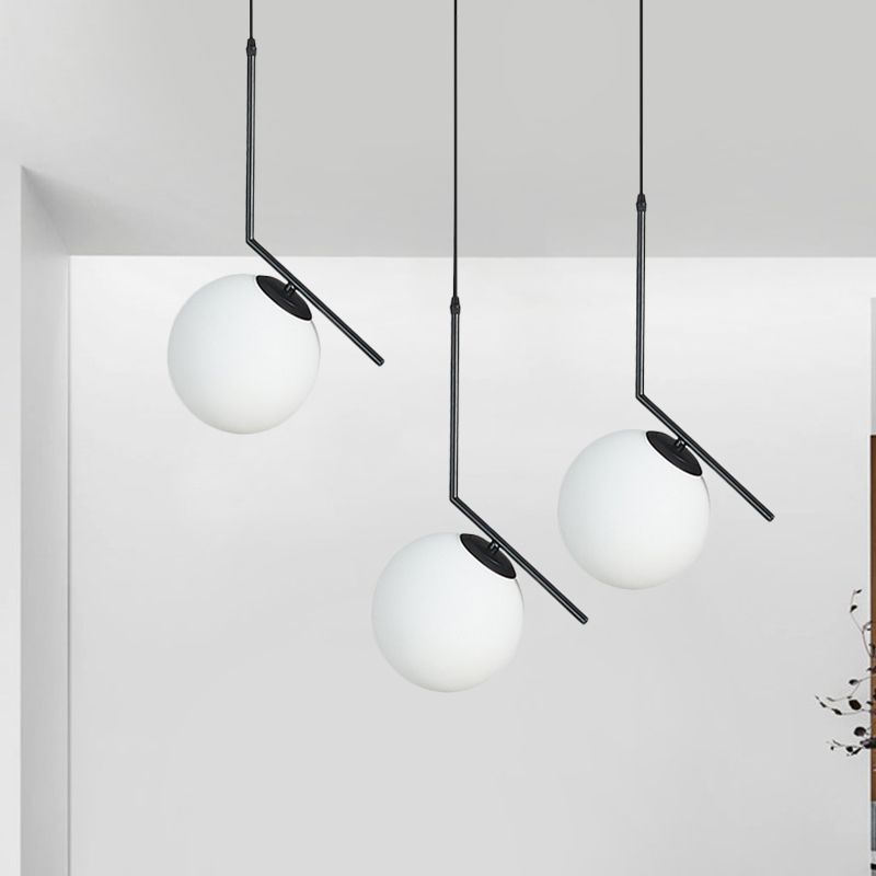 Crème en verre orbe Clter Pendante modernisme LAVIL 3 LIGHT LIGHT en noir avec bras incliné