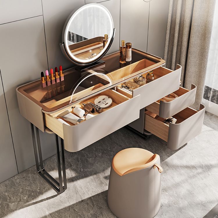 Vanity Mirrored Wood Dressing Table Glass Top Make-up Vanity