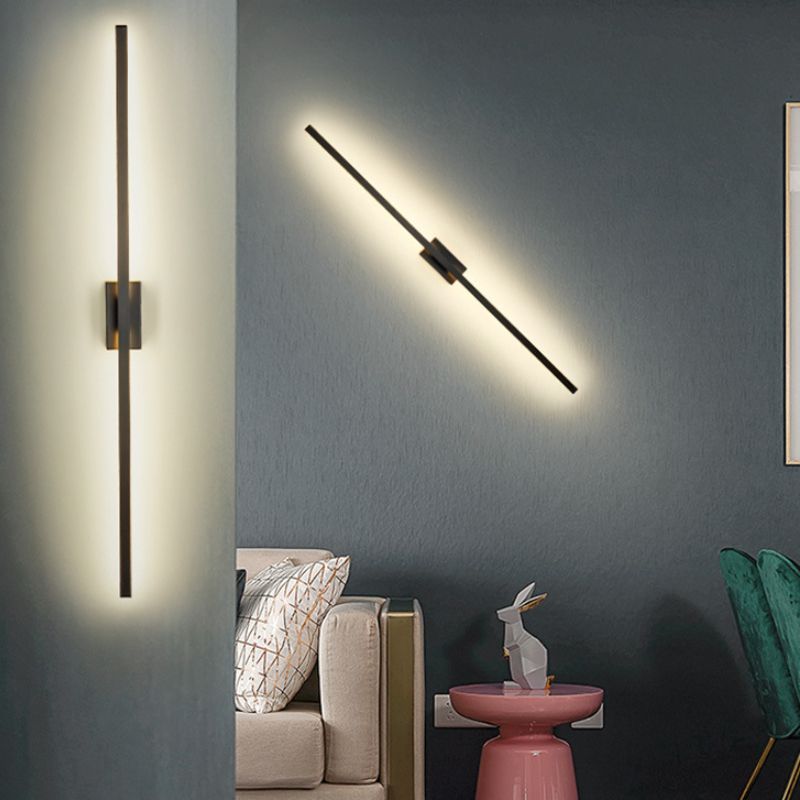 2-Lights Metal Wall Light Modern Style Linear Shape Wall Mount Light Fixture in Black