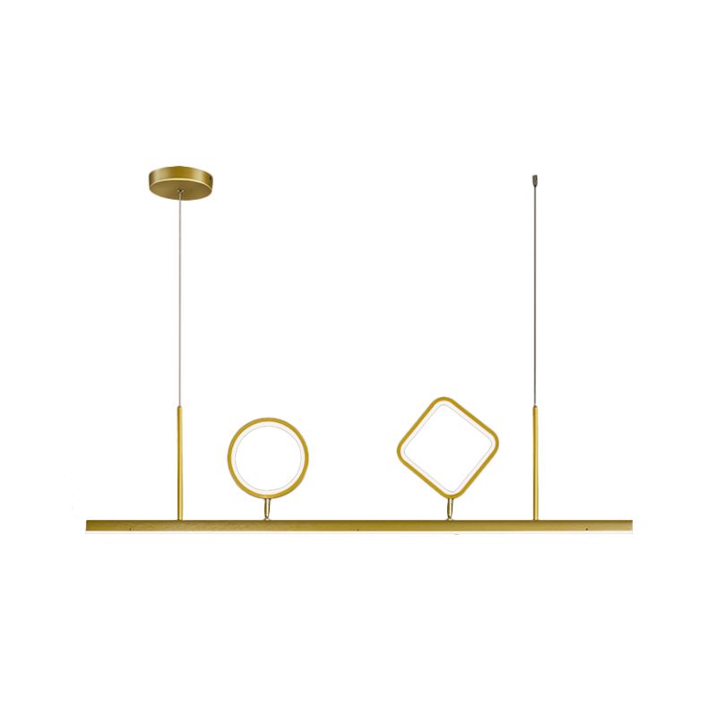 Minimalism Geometric Island Pendant Metallic LED Restaurant Ceiling Hang Fixture in Gold, Warm/White Light