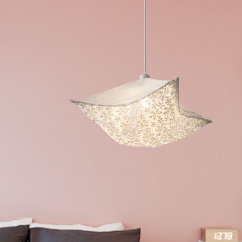 Modern Style Cushion Hanging Lamp Patterned Fabric 1 Bulb Living Room Pendant Ceiling Light in Light-Purple/White/Green