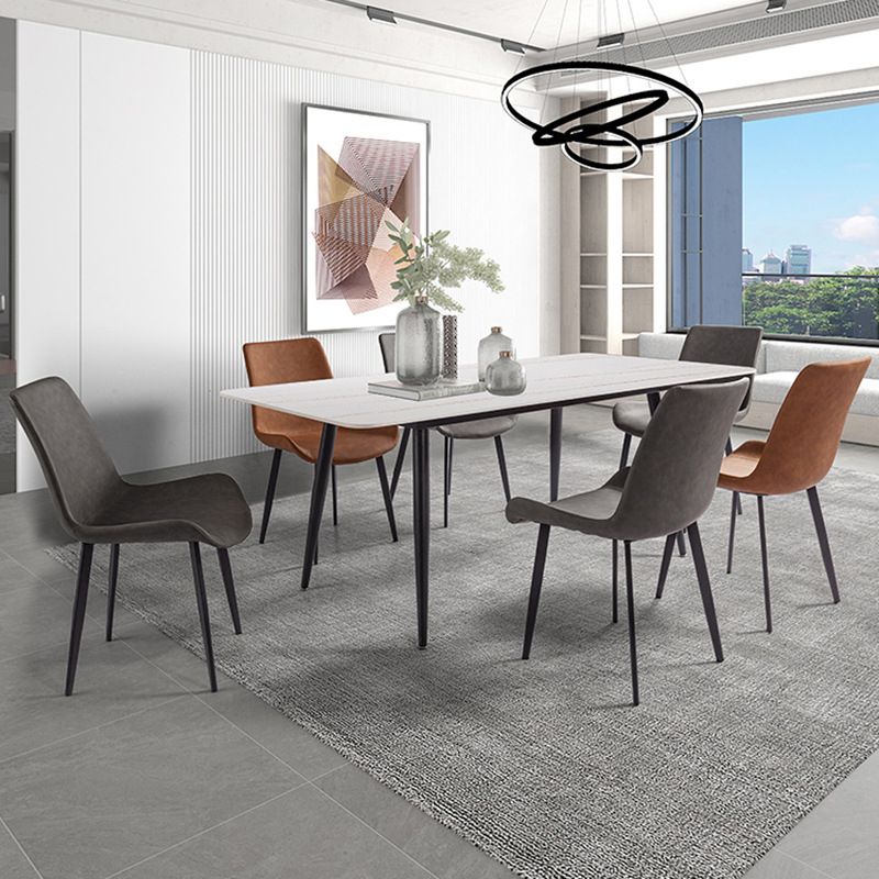 Minimalist Dining Table Set with Sintered Stone Dining Table and Upholstered Chairs