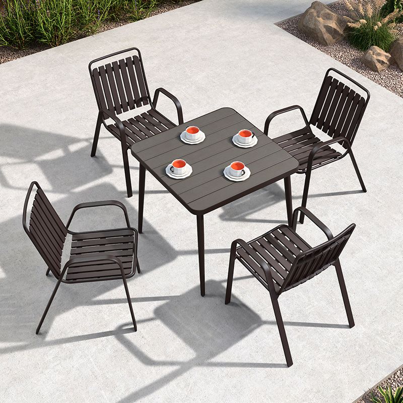 Industrial Dining Chairs in Brown with Steel Base and Plastic Back