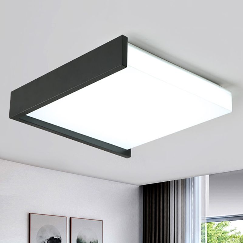 16"/19.5" Wide LED Bedroom Flush Mount Black/White Flush Ceiling Light Fixture with Brick Acrylic Shade, Warm/White Light