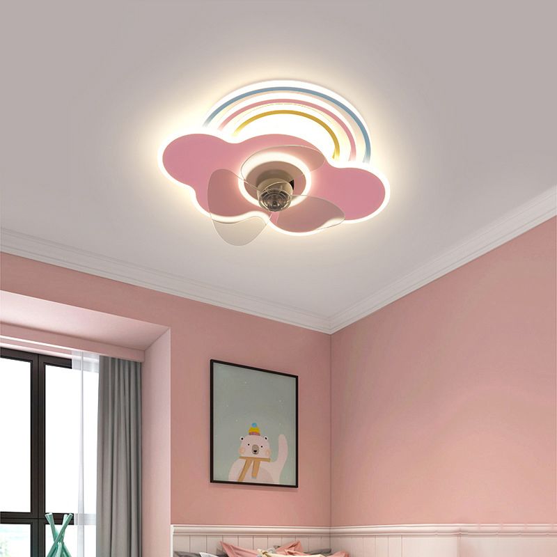 3-Blade Ceiling Fan Children Metallic Pink Fan with Light for Dining Room